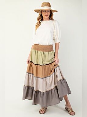 #183 New! Easel Cotton Tiered Maxi Skirt